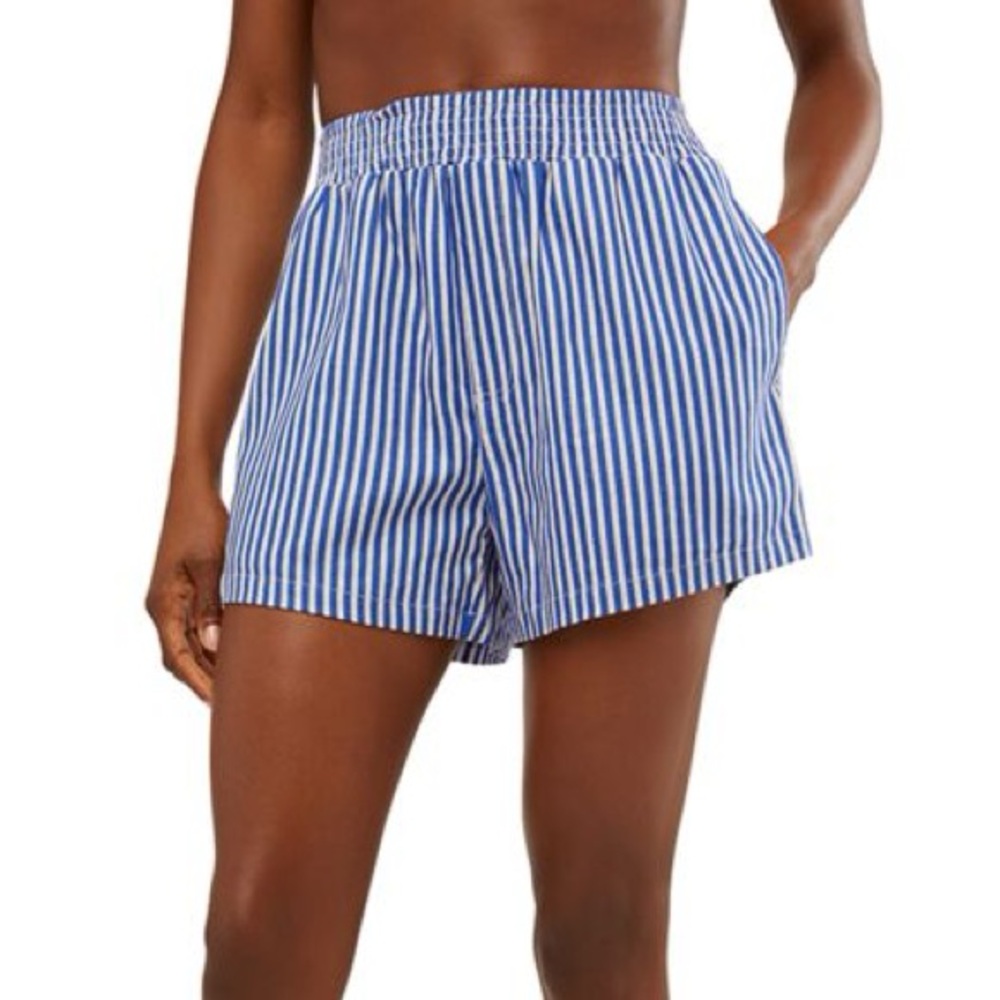 WeWoreWhat Striped Elastic Linen Shorts - Coastal (XS)